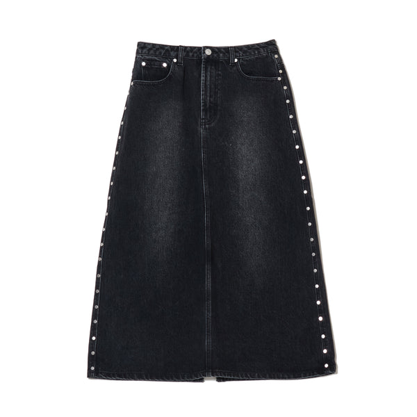 WMS STUDDED LONG DENIM SKIRT