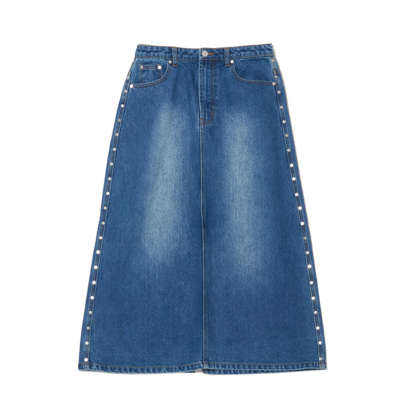 WMS STUDDED LONG DENIM SKIRT