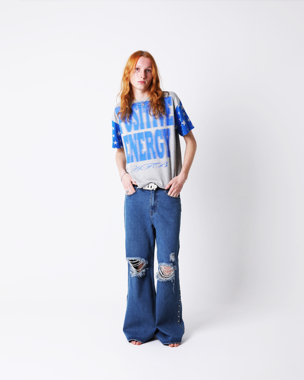 BAGGY DAMAGED STUDDED DENIM PANTS