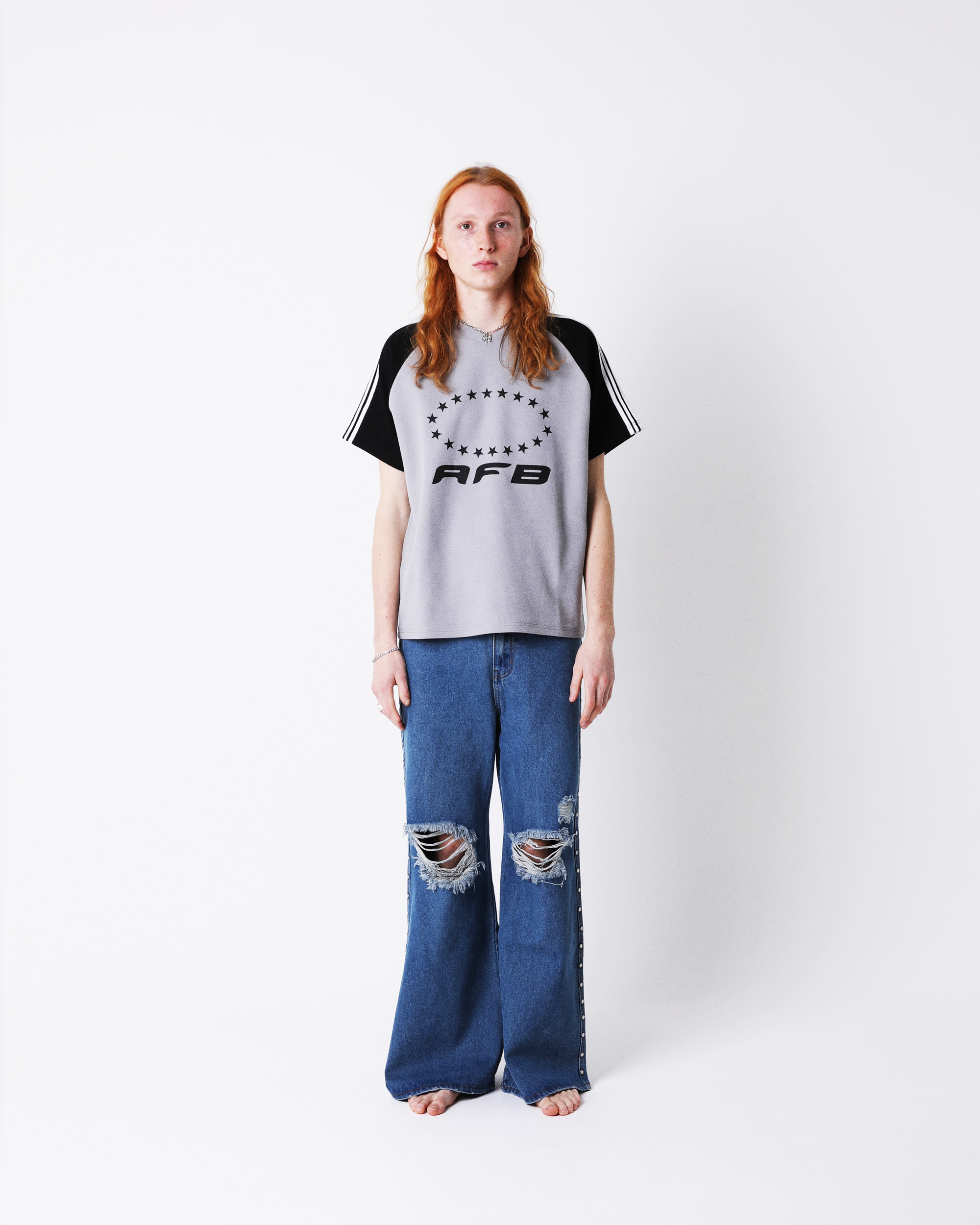 BAGGY DAMAGED STUDDED DENIM PANTS