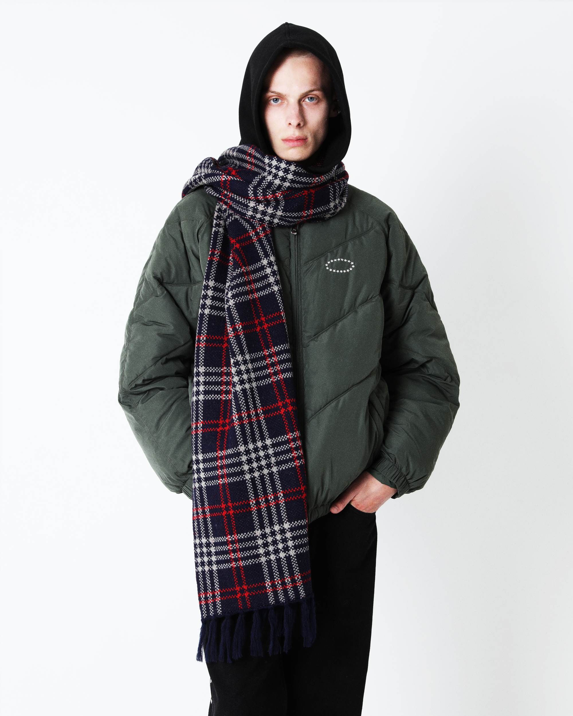 ◇MAGOODGAN◇ 9206 Jacquard Navy Muffler HOODED MUFFLER – AFB